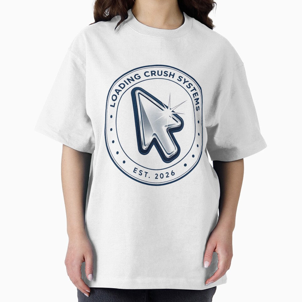 Loading Crush Systems Logo Tee | Fake Tech Company Y2K Chrome Cursor Design by Loading Crush