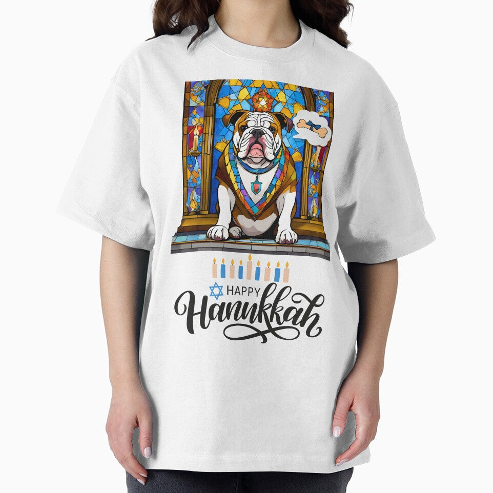 Happy Hanukkah English Bulldog – Stained Glass Menorah Art for Dog Lovers by Fredster1966