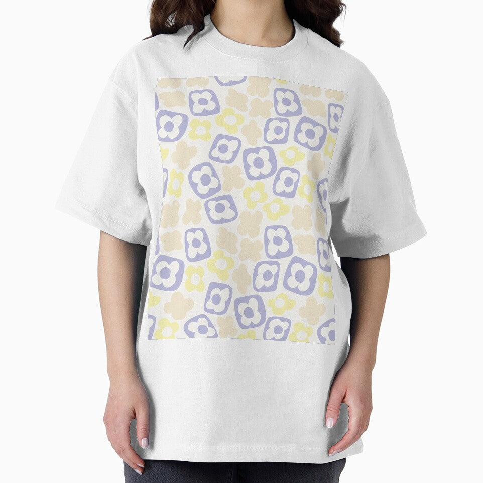 BOHO BOXY MODERN FLOWER PATTERN PASTEL YELLOW BEIGE LILAC by blomastudios