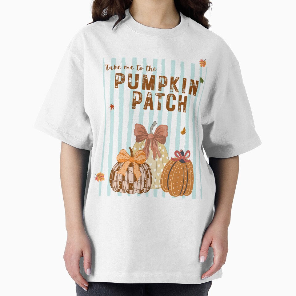 Take Me to the Pumpkin Patch – Cute Autumn Pumpkin Typography on Striped Background by Pragatee