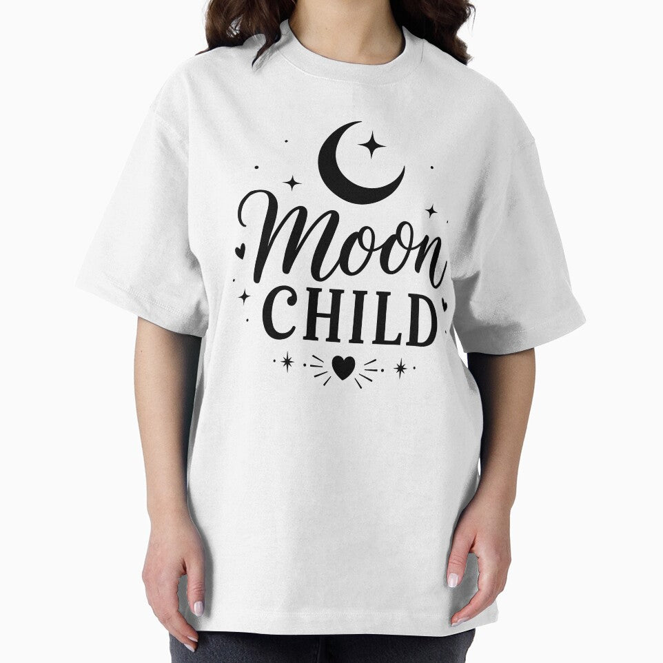 Moon Child Celestial Typography – Crescent Moon and Stars Boho Design by PnrArtDesign