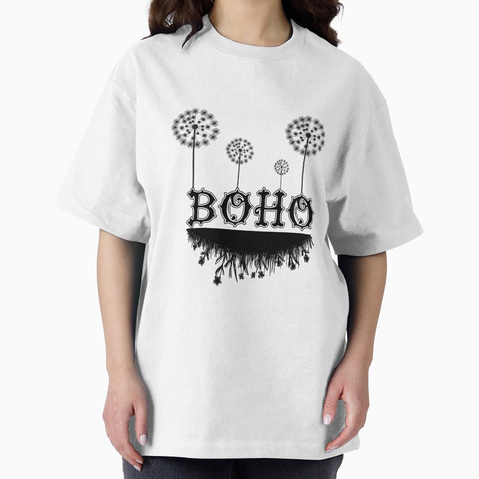 Boho Dandelion and Grass Typography T-Shirt by GorinART