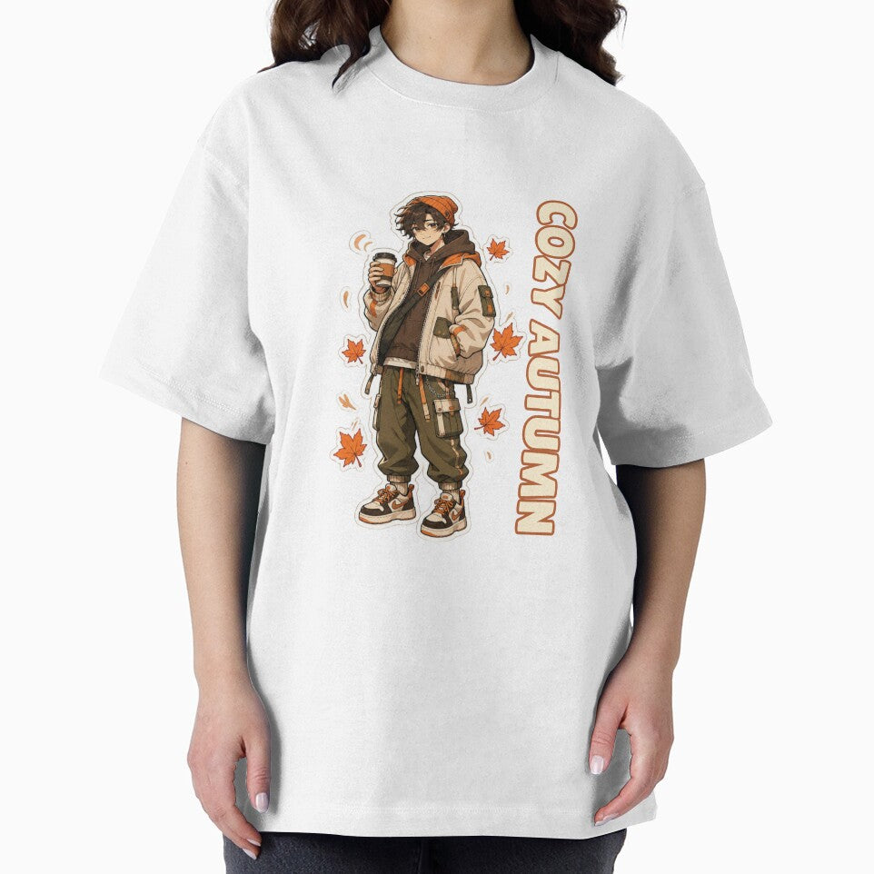 Kawaii Anime Boy in Cozy Autumn Fall Coffee Streetwear by Animepopstudio
