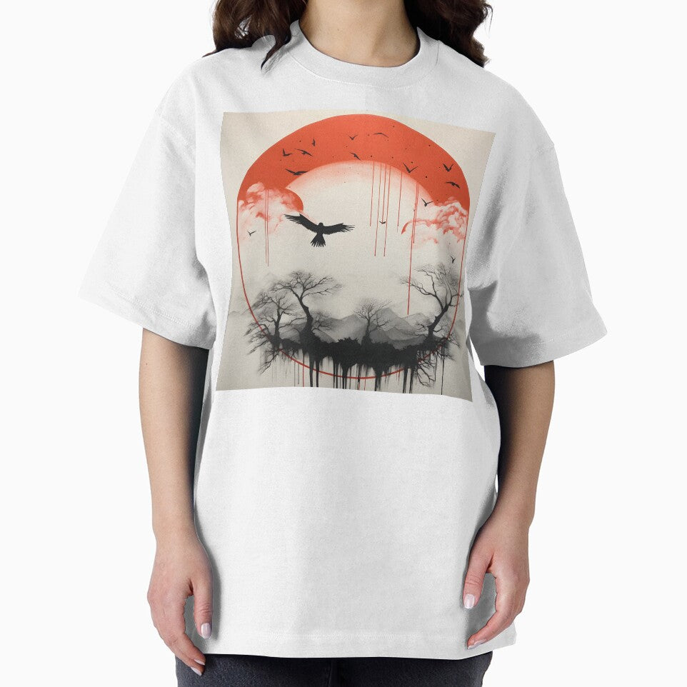 minimalist red sun art print, birds by dcrc