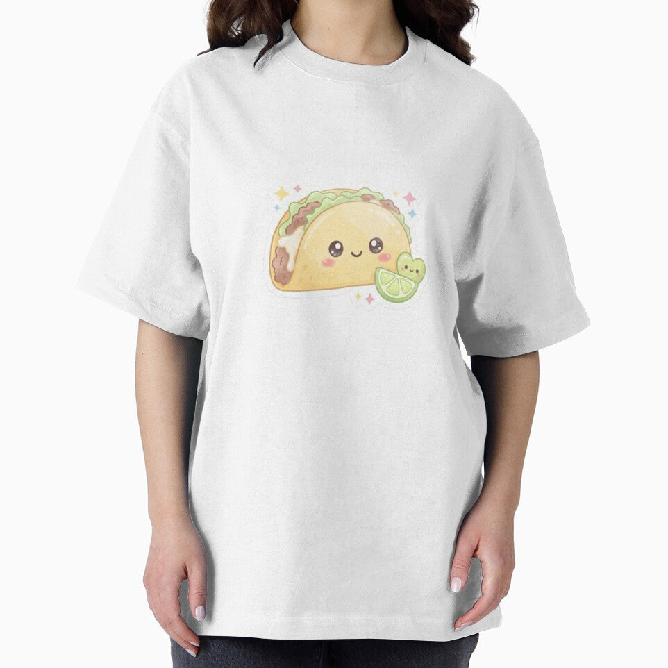 Cute Taco Sticker | Kawaii Smiling Taco with Lime Heart & Sparkles by DmaarGroup