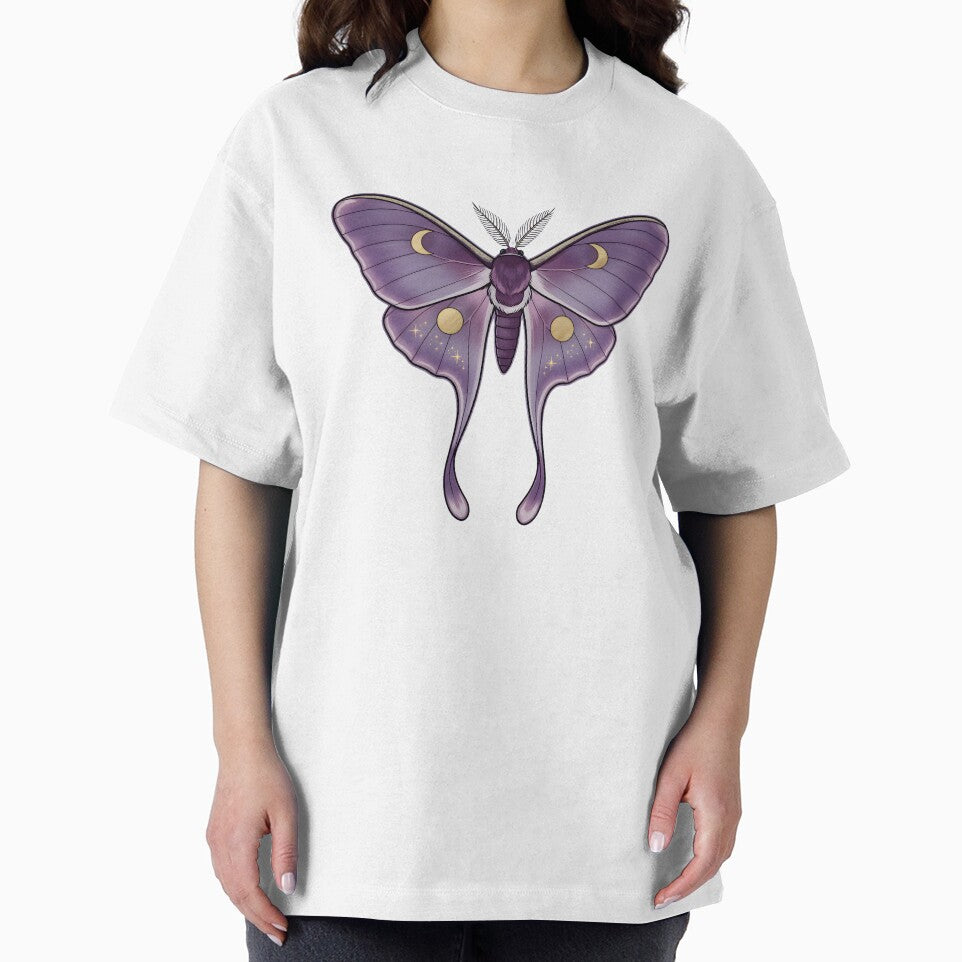 Celestial Luna Moth Illustration – Purple Moon Moth with Gold Stars by GiftsCreek