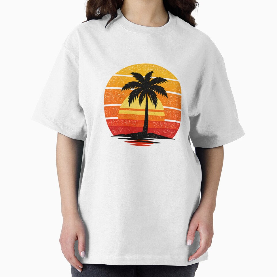 Retro Sunset Palm Tree Silhouette – Vintage 80s Tropical Beach Aesthetic Design by ArtWaveStudio8