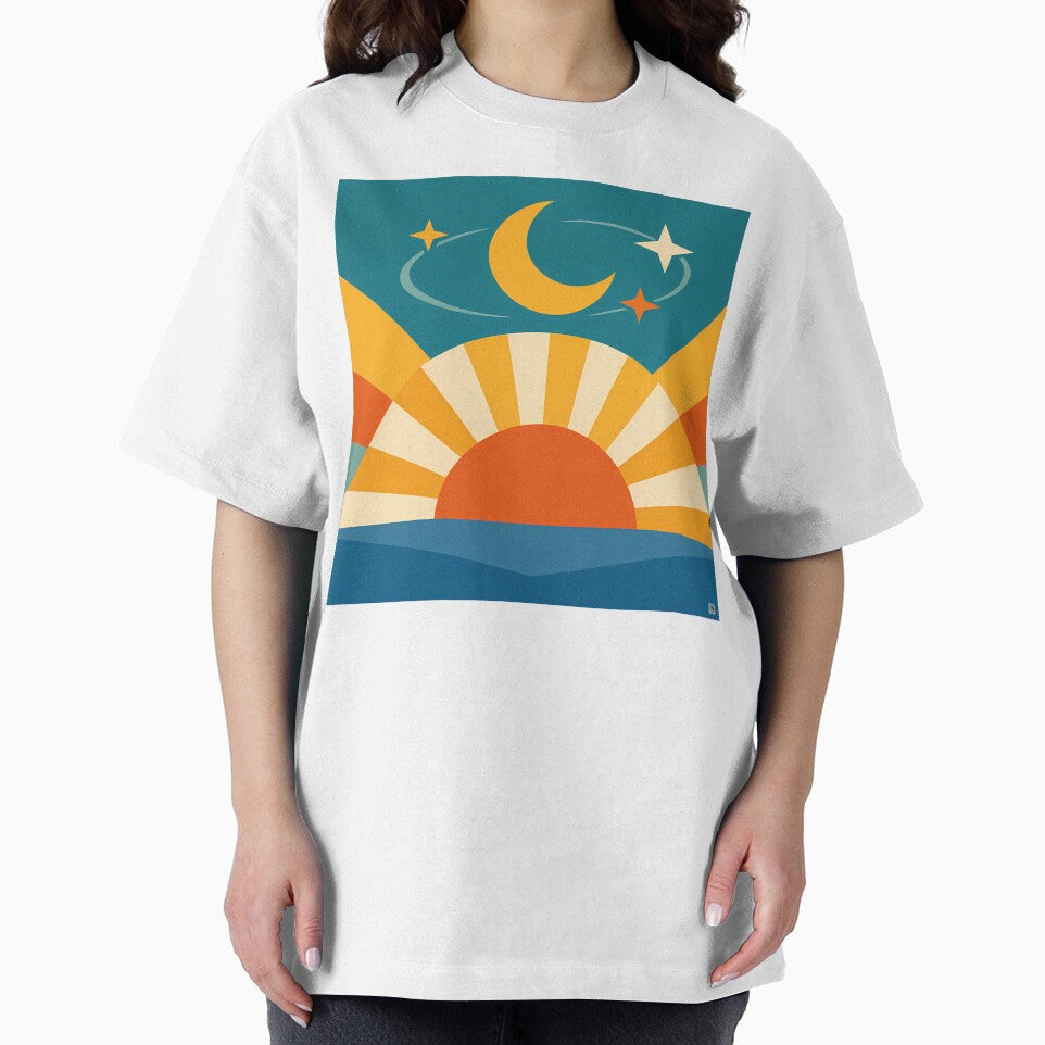 Minimal Sun and Moon Sunrise with Stars by InkSmithery