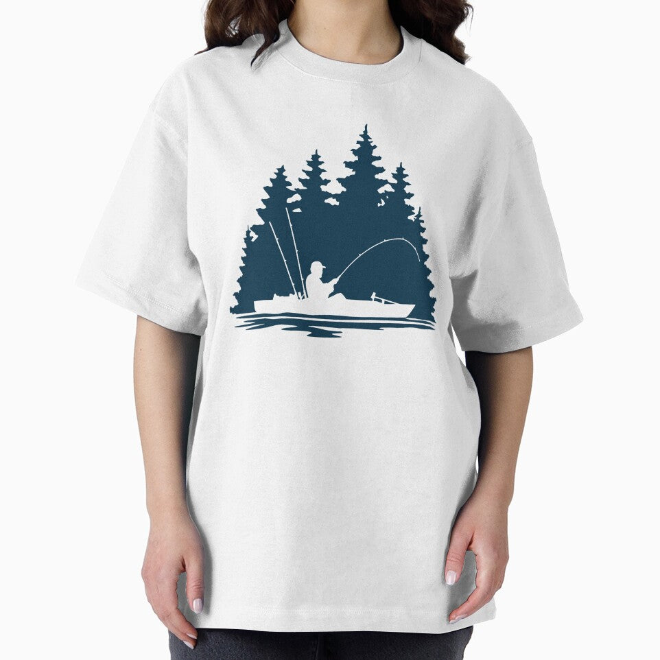 Kayak Fisherman Rural Forest Scene with Navy Blue Background by Sam Morrison