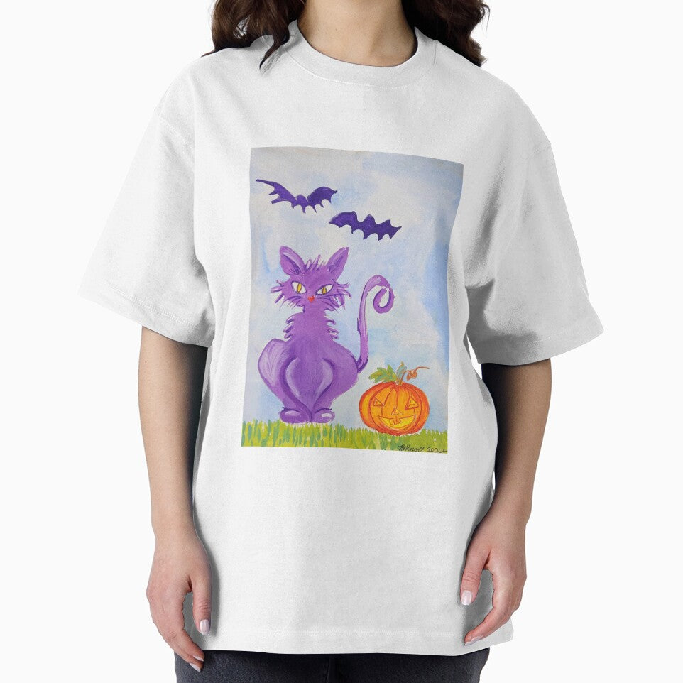 Original Cute Purple Cat Halloween Art  by Brenda Knoll by Brenda  Knoll
