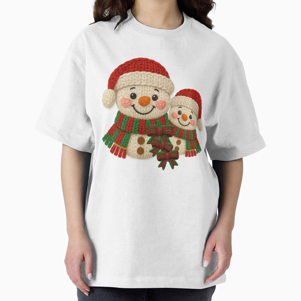 Cute Knitted Snowman Couple – Cozy Faux Yarn Christmas Holiday Illustration by Cute Kawaii Studio