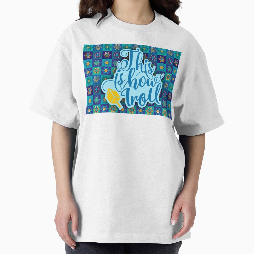 This Is How I Roll Dreidel Star Of David All Over Print Blue Gold Happy Hanukkah by Sunny Collections