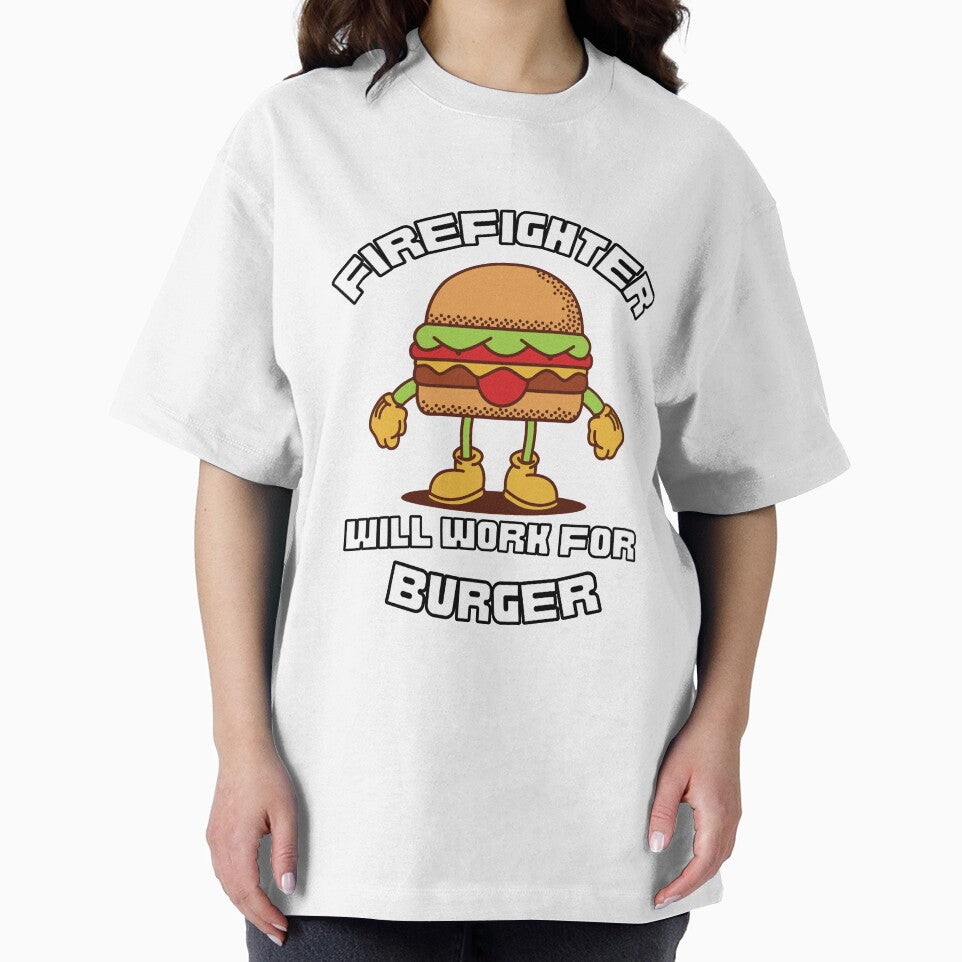 T-shirt design with the saying "Firefighter Will Work For Burger" for classic burger lovers. by KaYaVault