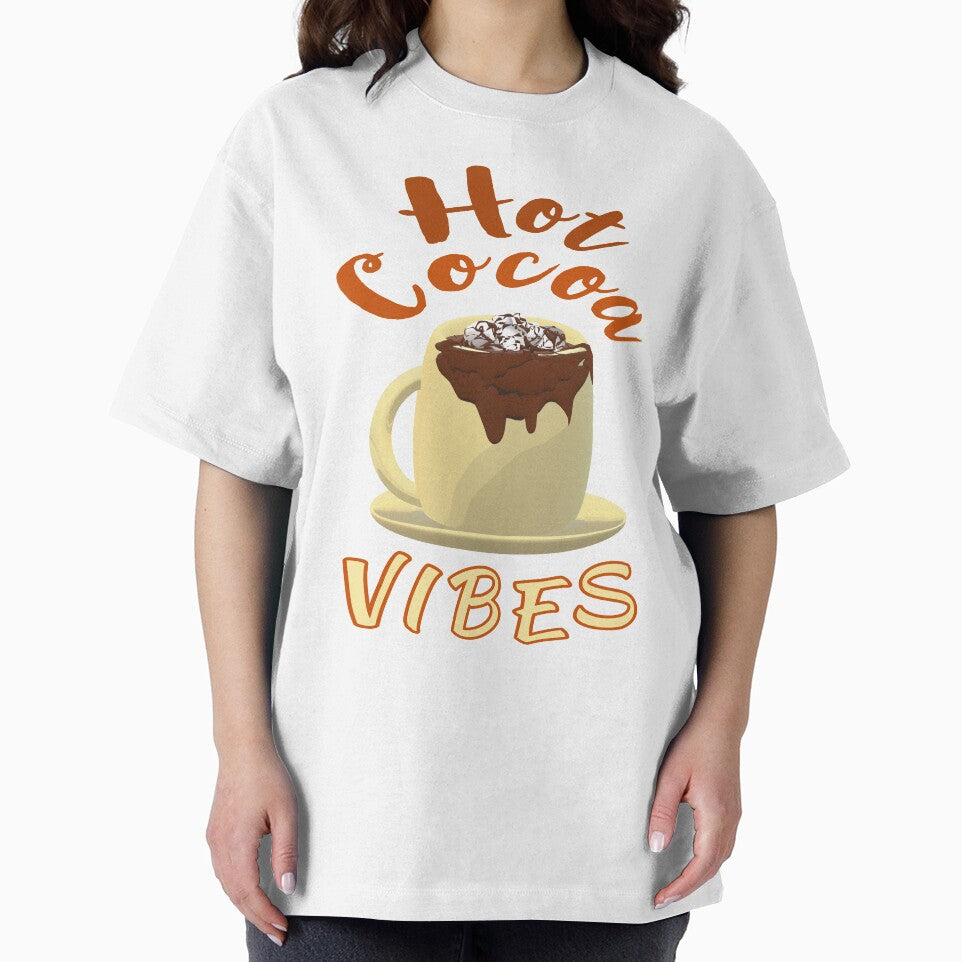 Hot Cocoa Vibes. Mug of Hot Cocoa with Marshmallows and Chocolate Drizzles. (Cream Letters - White Background) by ArtByLM