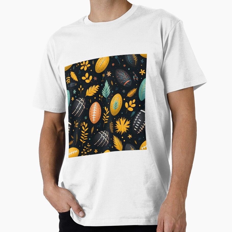 “Falling Footballs”—Christmas In September, celebrating the football kickoff season which coincides with the Autumn Harvest. Autumn design, fall fashion, floral pattern. by ignasirus