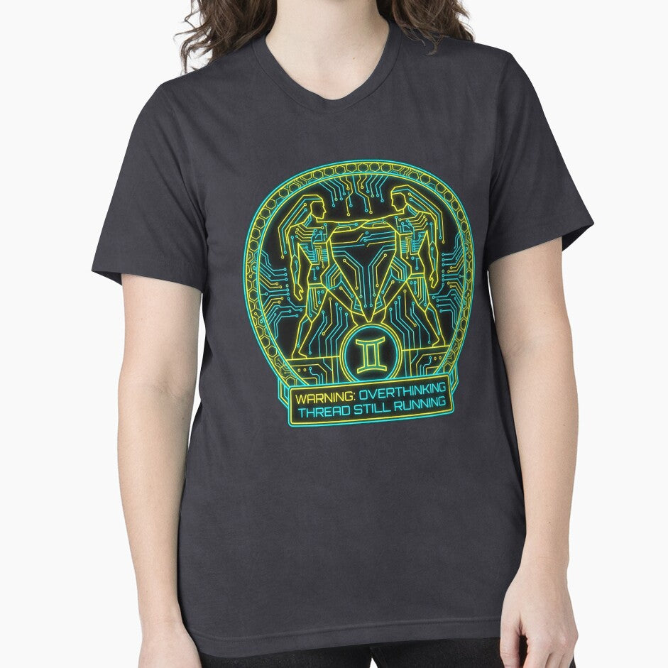 Gemini Cyberpunk Zodiac Warning Overthinking Funny Astrology Design by StillWildink