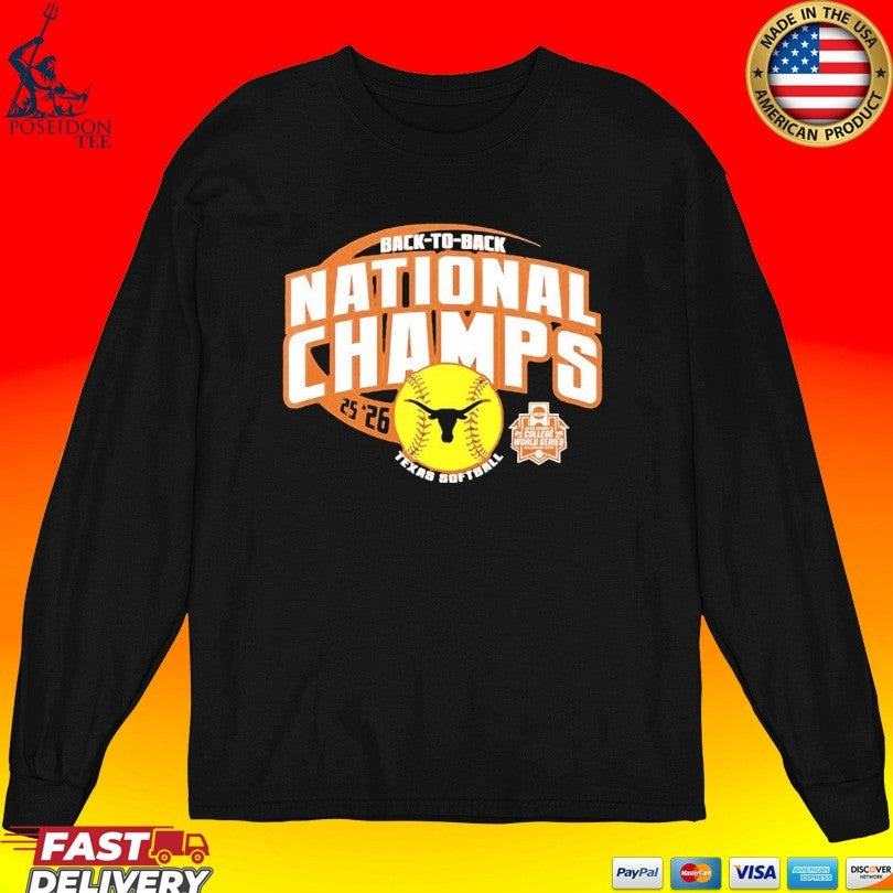Texas Longhorns Softball Women’s Ncaa Back To Back National Champs 2025-2026 T-shirt