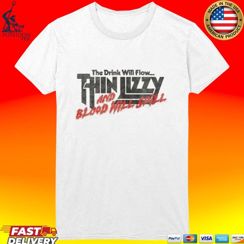 Thin Lizzy The Drink Will Flow Logo Natural T-shirt