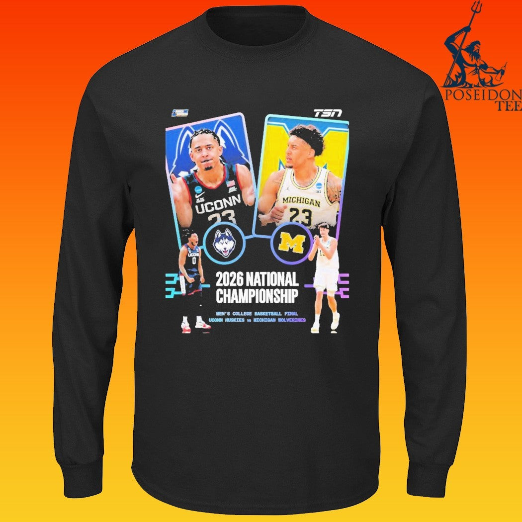 Uconn Huskies Vs Michigan Wolverines Men’s Basketball 2026 Ncaa National Championship Head To Head T-shirt