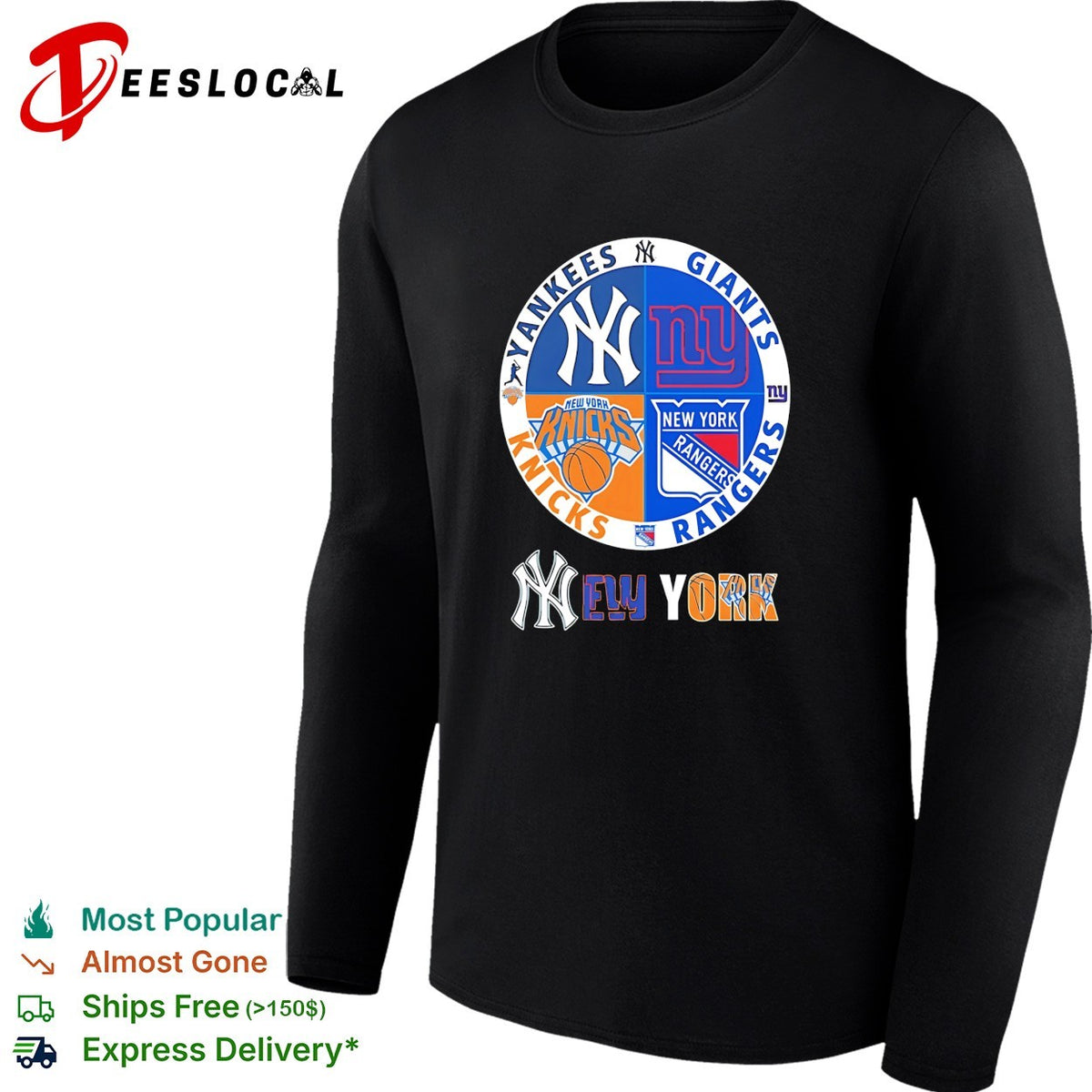 New York Yankees Giants Knicks Rangers four teams circle logo shirt