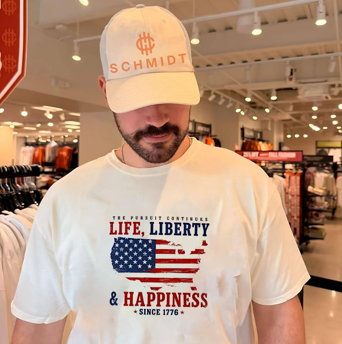 The pursuit continues life liberty and happiness since 1776 America flag shirt