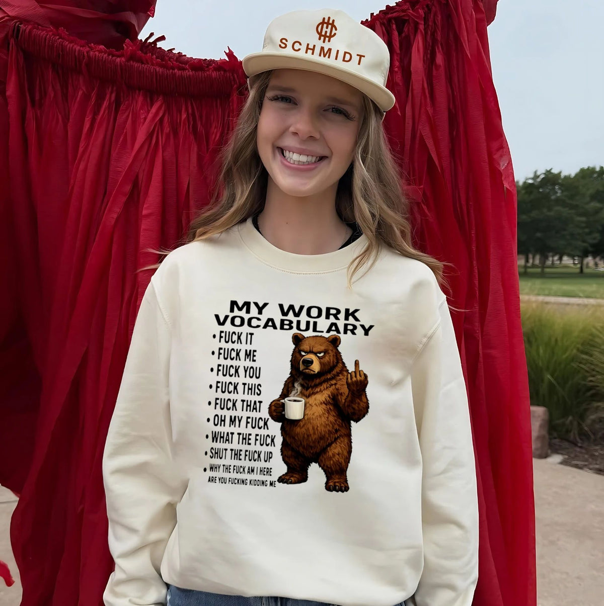 My work vocabulary fuck it fuck me fuck you fuck this cartoon bear holding coffee shirt