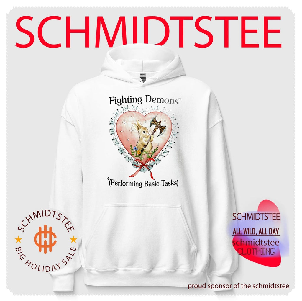Fighting demons performing basic tasks bunny with axe shirt