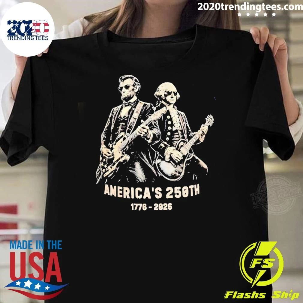 George Washington Lincoln Playing Guitar Funny 4th Of July 1776-2026 Shirt