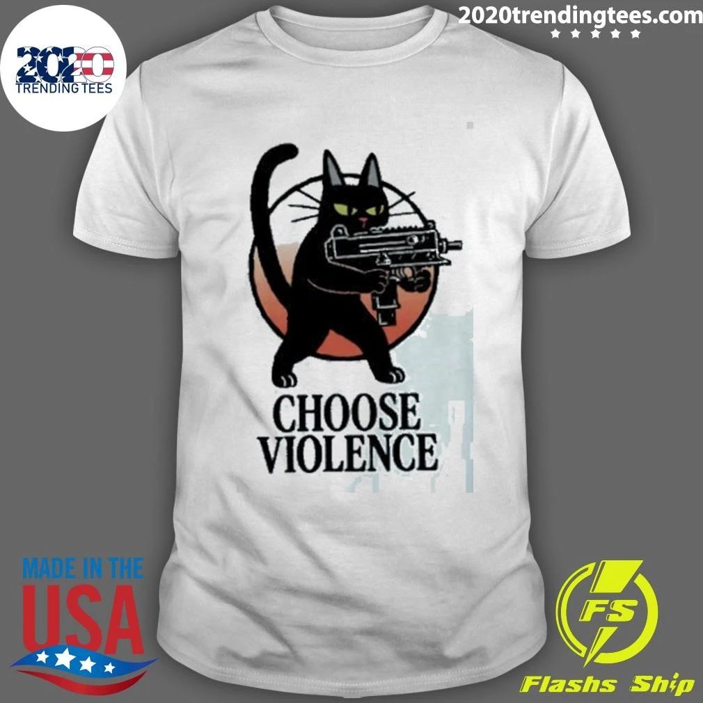 Black Cat And Gun Choose Violence Cartoon Shirt