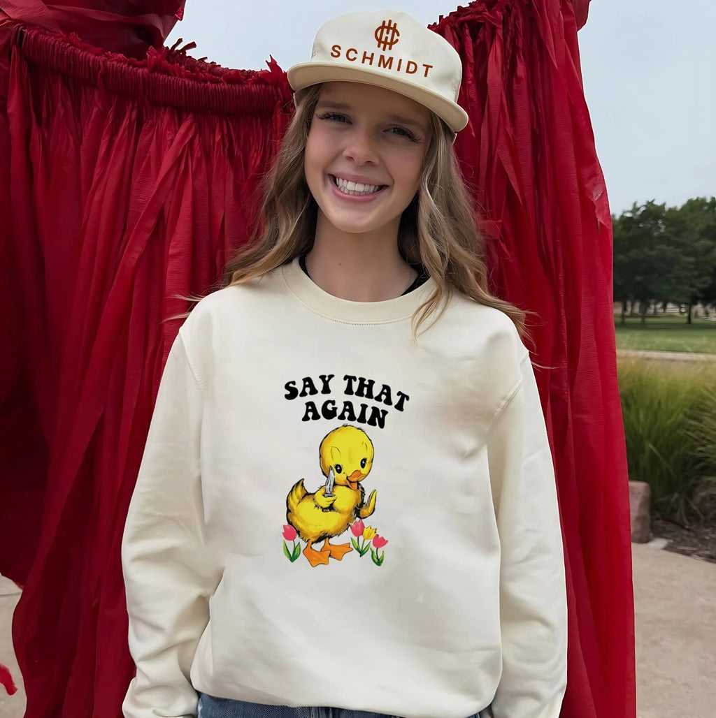 Say that again cartoon duck holding knife shirt