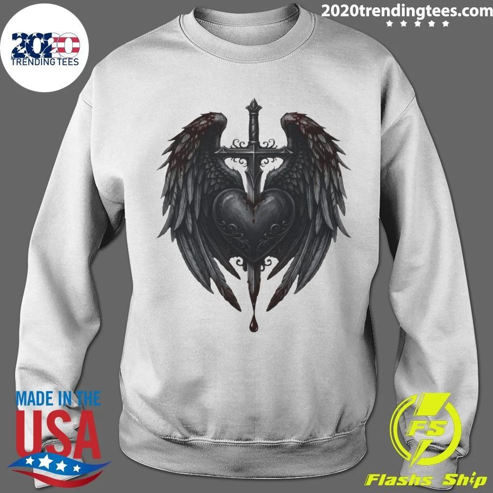 Gothic Heart Cross With Angel Wings Shirt