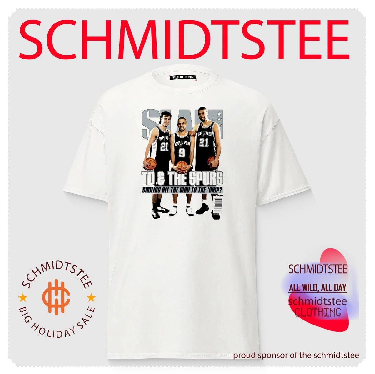 San Antonio Spurs TD and The Spur smiling all the way to the chip shirt