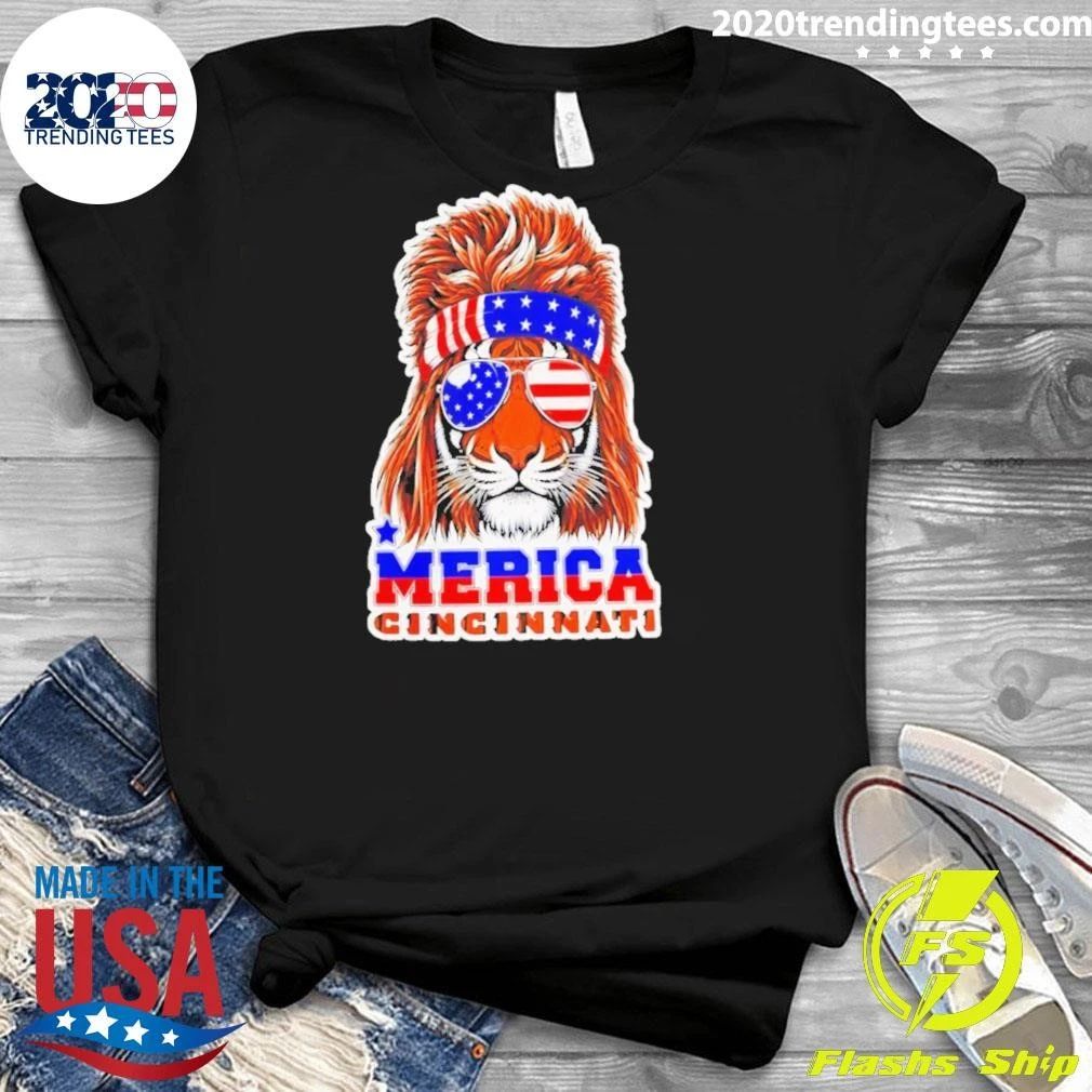 Merica Cincinnati Lion American Flag Sunglasses Patriotic Shirt