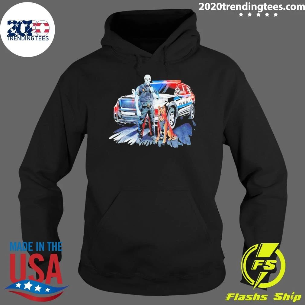 Skeleton Police And Working Dog Graphic Shirt
