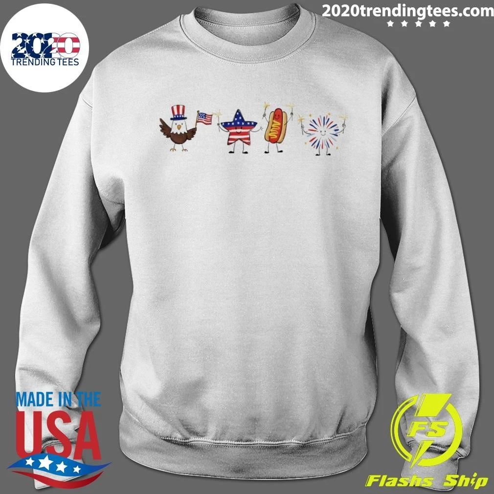Bald Eagle Star Hot Dog And Firework Celebrate The American Holiday Cartoon 4th Of July Shirt