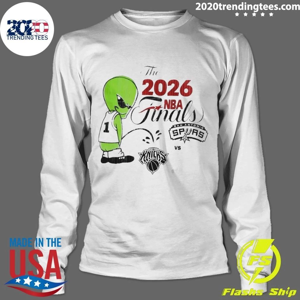 Spurs Vs Knicks Basketball Nba Finals 2026 Alien Peeing On Knicks Logo Funny Shirt
