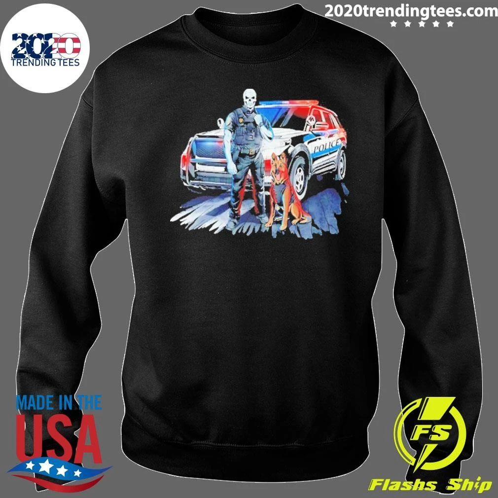 Skeleton Police And Working Dog Graphic Shirt