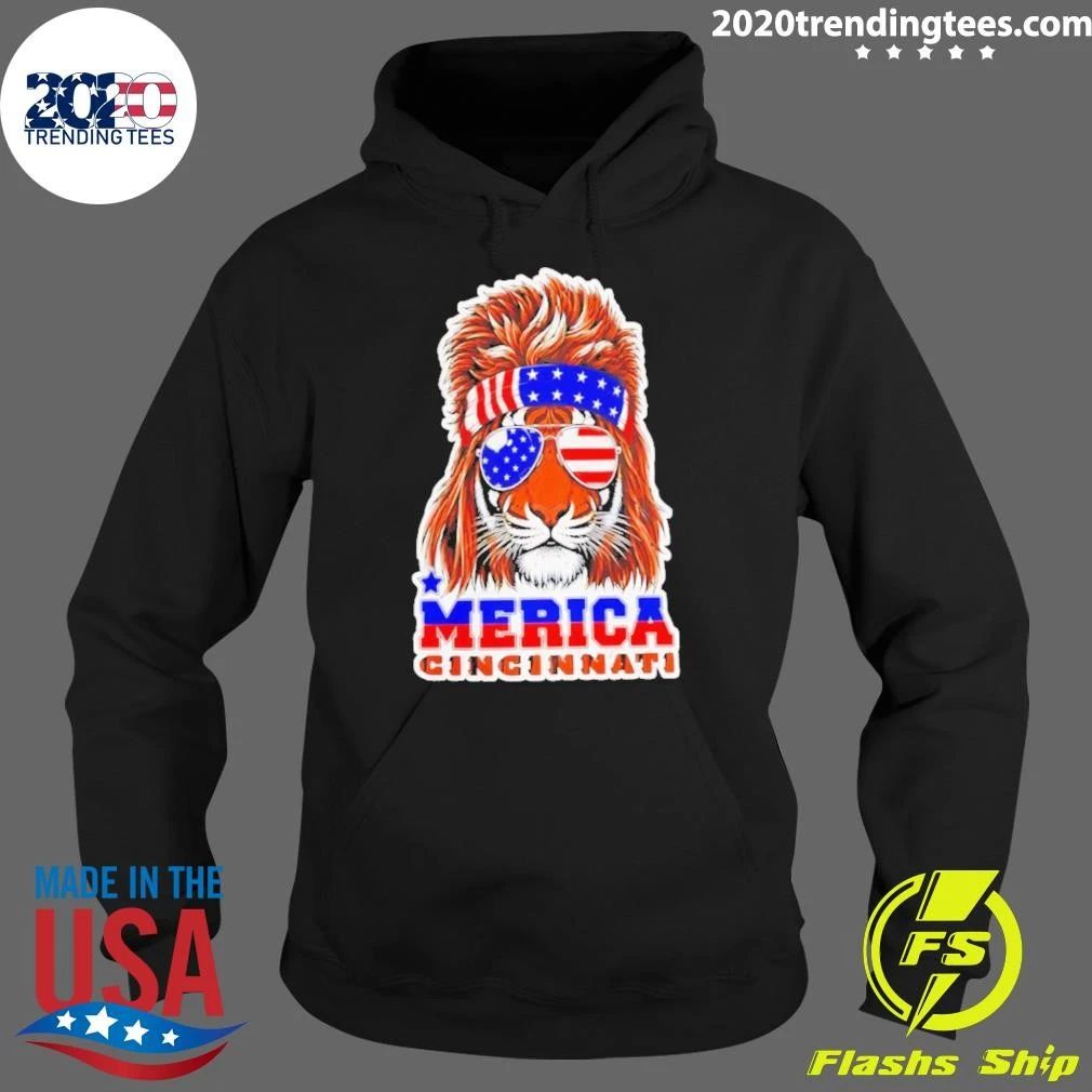 Merica Cincinnati Lion American Flag Sunglasses Patriotic Shirt