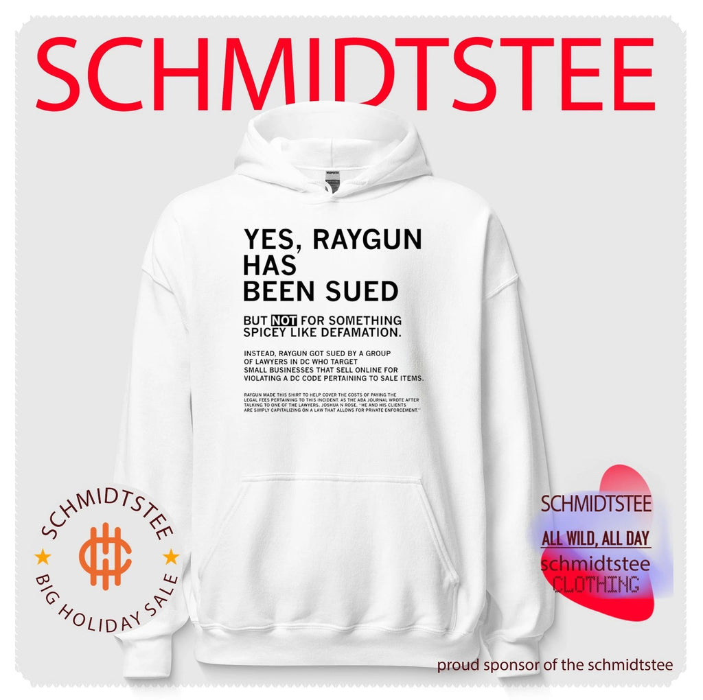 Yes raygun has been sued but not for something spicey like defamation shirt