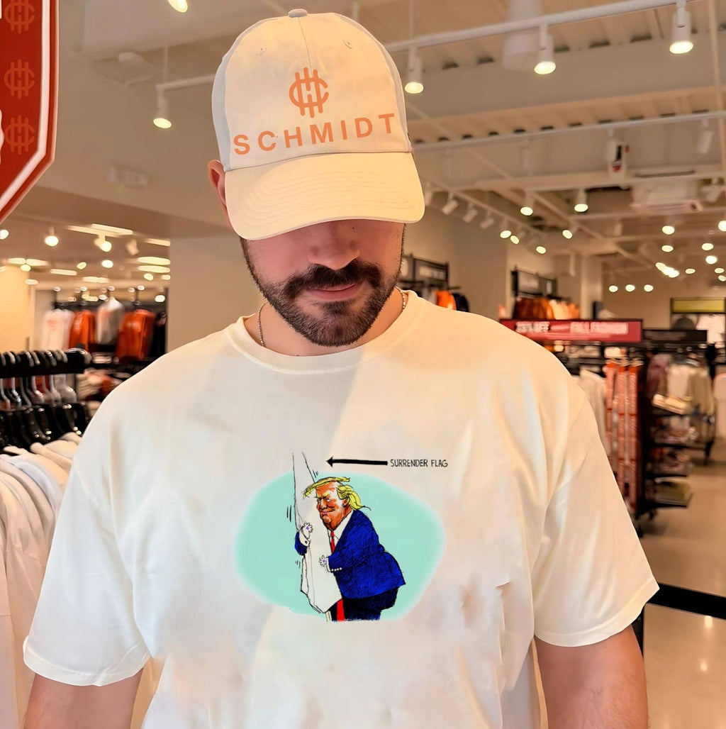 Donald Trump holding a surrender flag political cartoon shirt