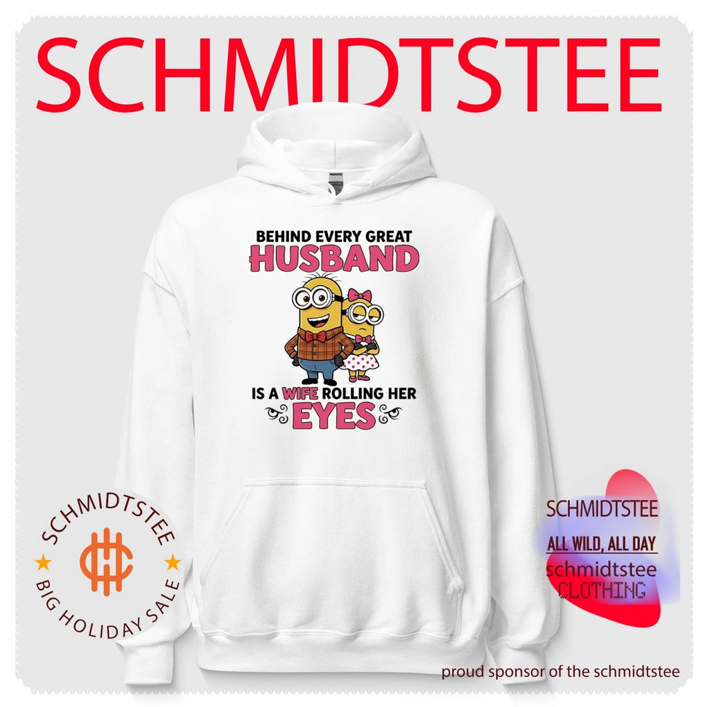 Behind every great husband is a wife rolling her eyes Minion shirt