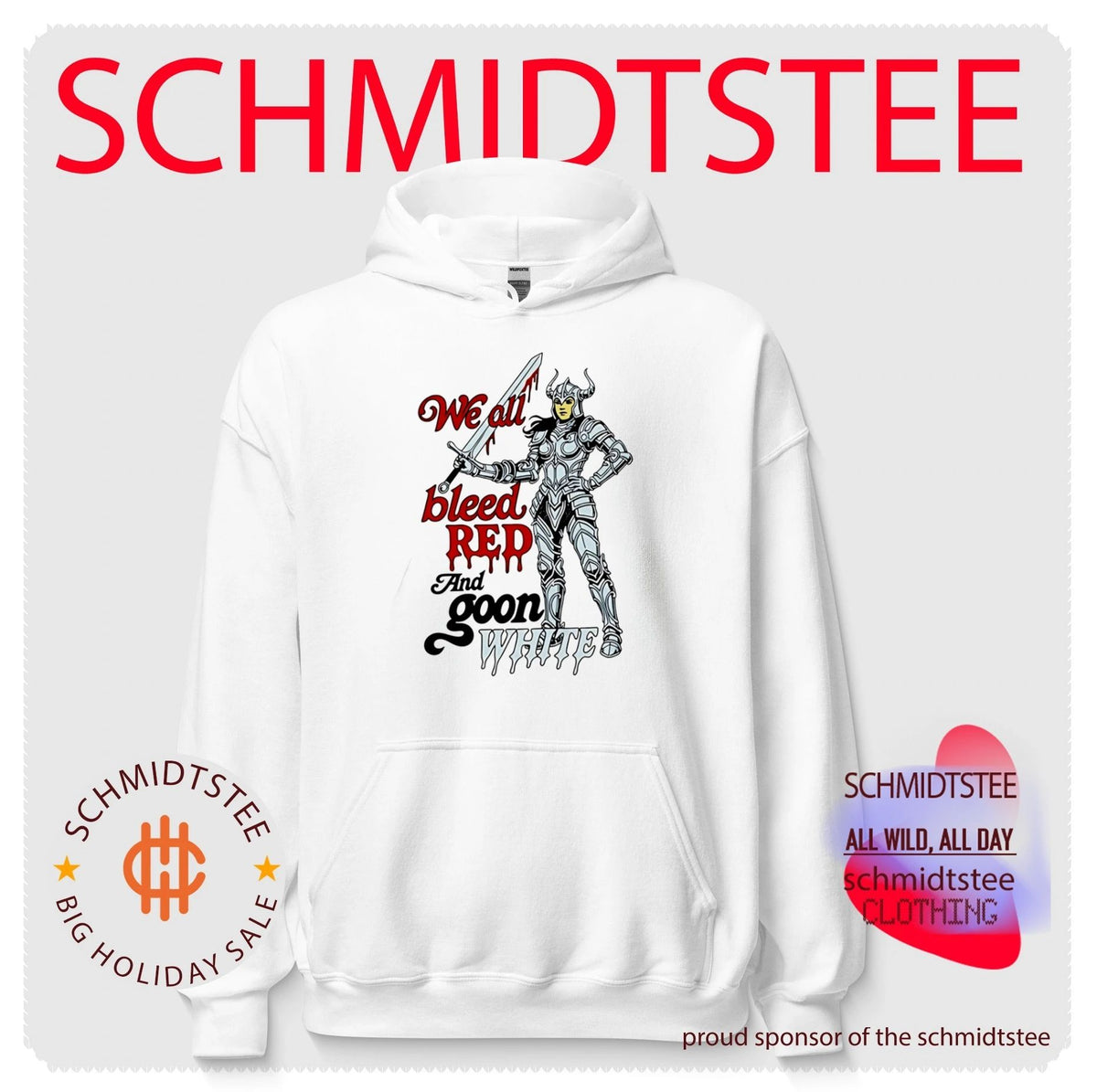 Monster knight we all bleed red and goon white shirt