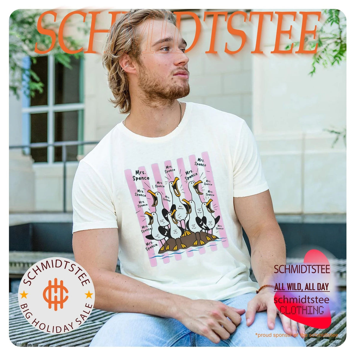 Screaming seagulls Mrs Spence illustrated shirt