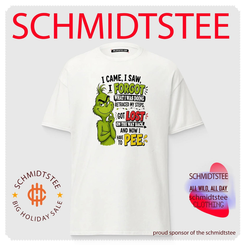 I came I saw I forgot what I was doing retraced my steps got lost on the way back Grinch shirt