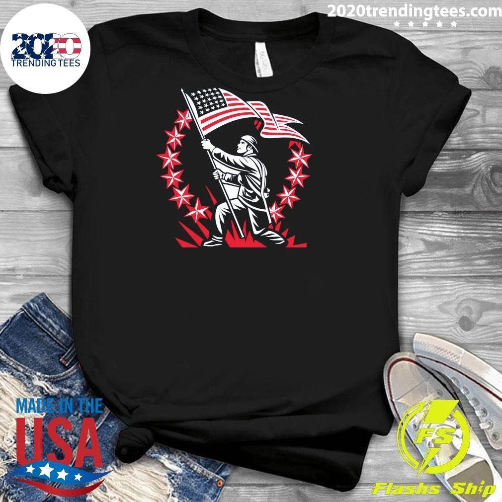 Patriotic American Flag Raising Soldier USA Pride Shirt