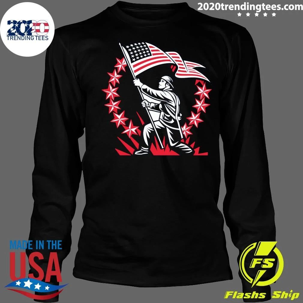 Patriotic American Flag Raising Soldier USA Pride Shirt