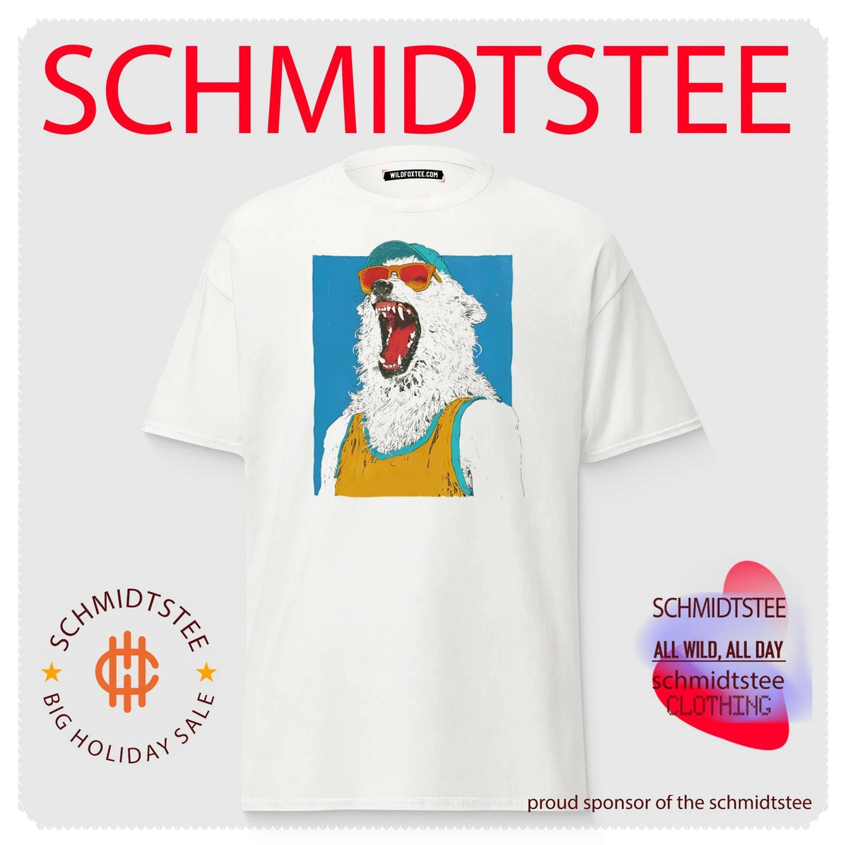 Polar bear wearing sunglasses and cap graphic shirt