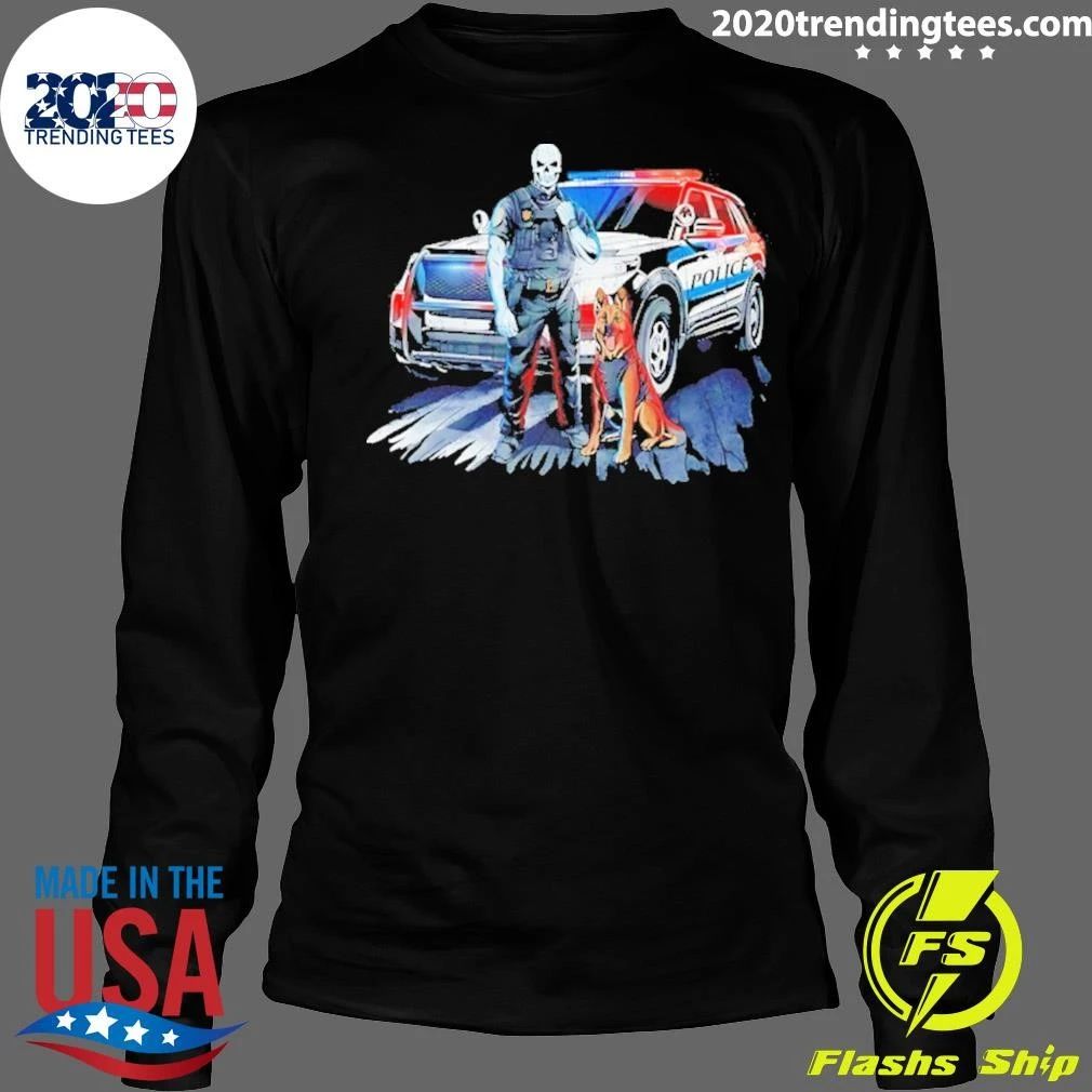 Skeleton Police And Working Dog Graphic Shirt