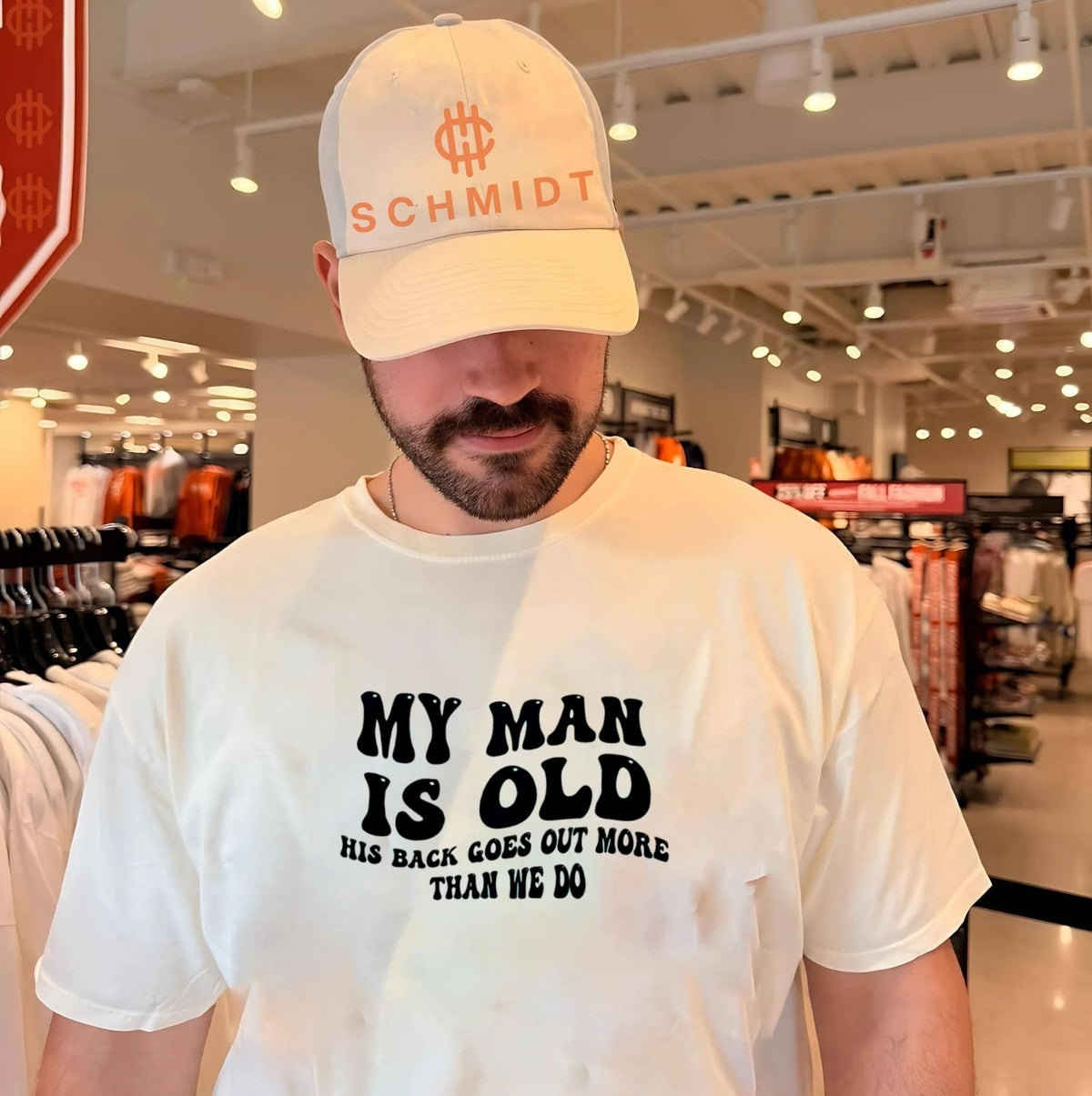 My man is old his back goes out more than we do shirt