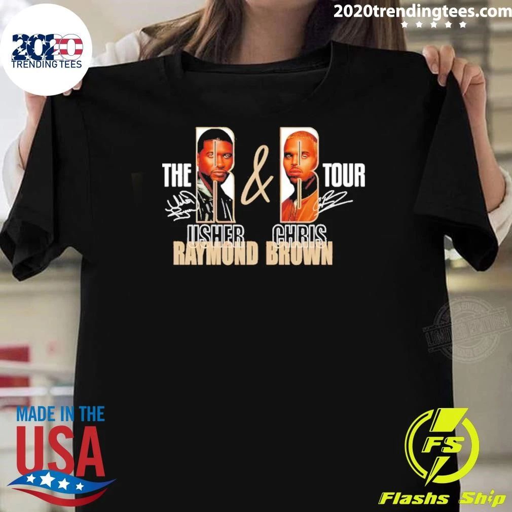 Usher And Chris Brown The R & B Tour Raymond Brown Music Concert Signatures Shirt